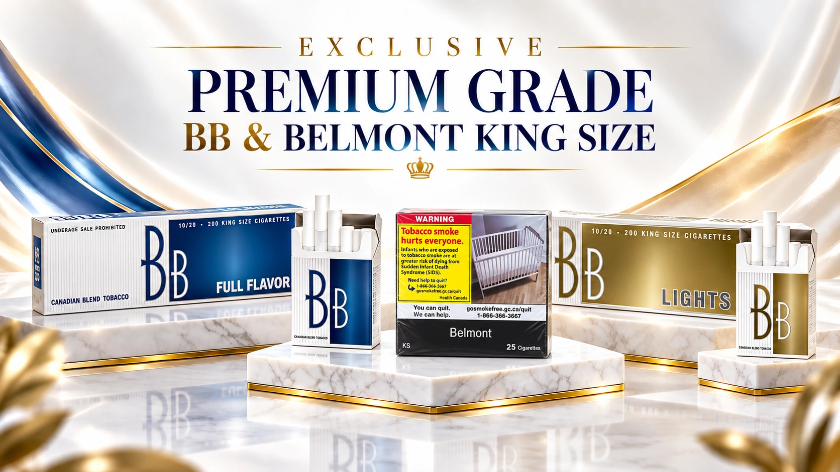 Exclusive Premium Grade BB Full Flavor, BB Lights, and Belmont King Size cigarettes at EARTHROOT CANNABIS.